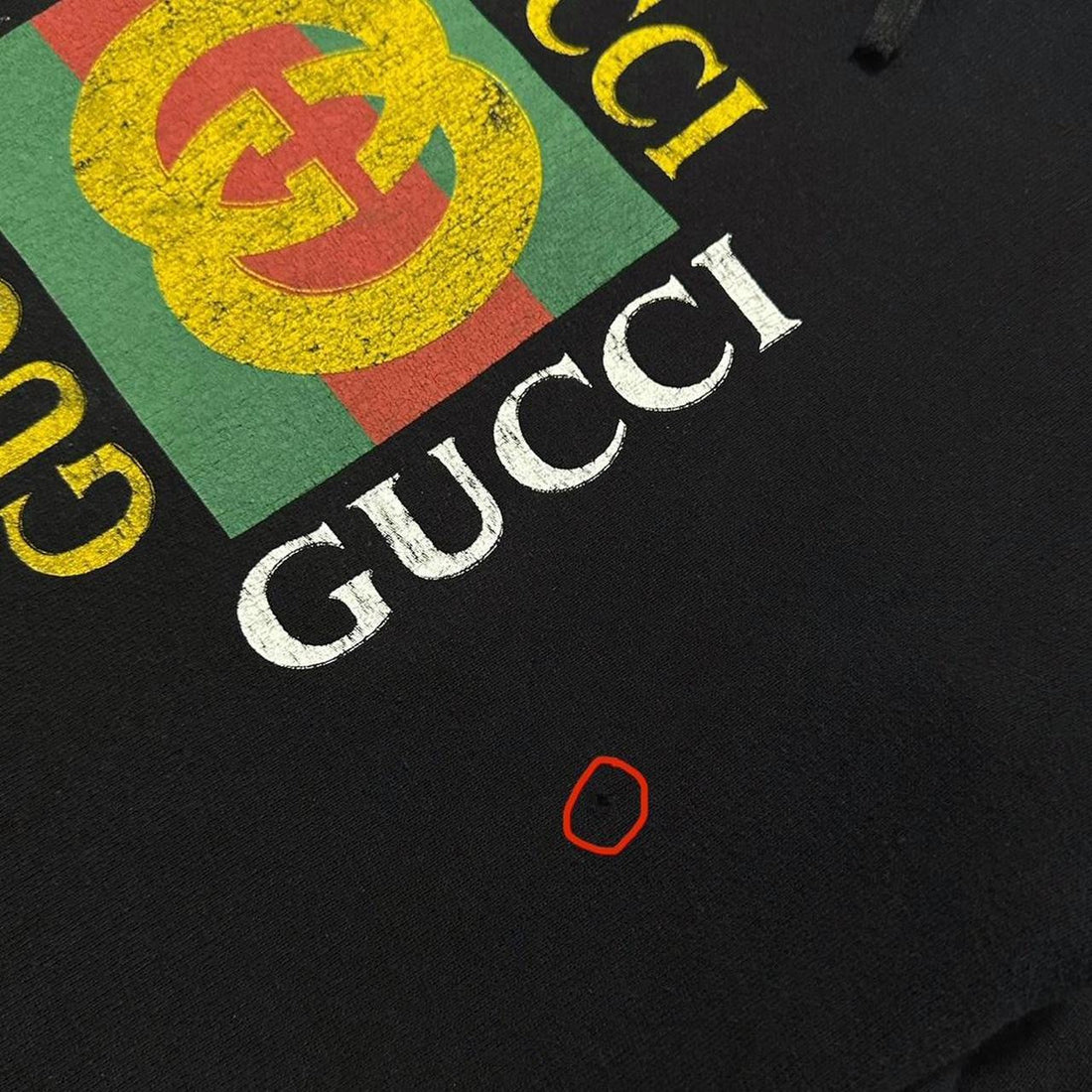 Gucci Distressed Front Print Black Hoodie