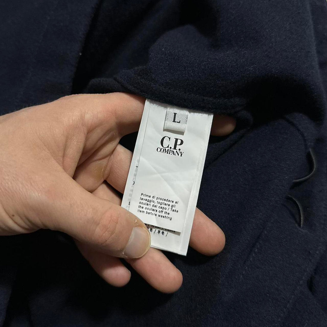 CP Company Navy Wool Hooded Jacket
