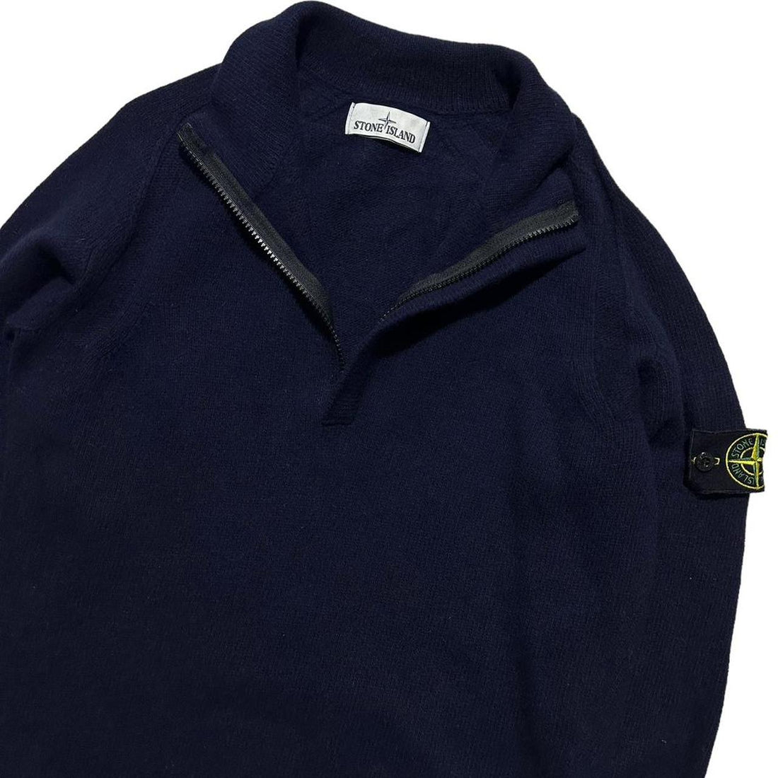 Stone Island Blue Knit Quarter Zip Pullover