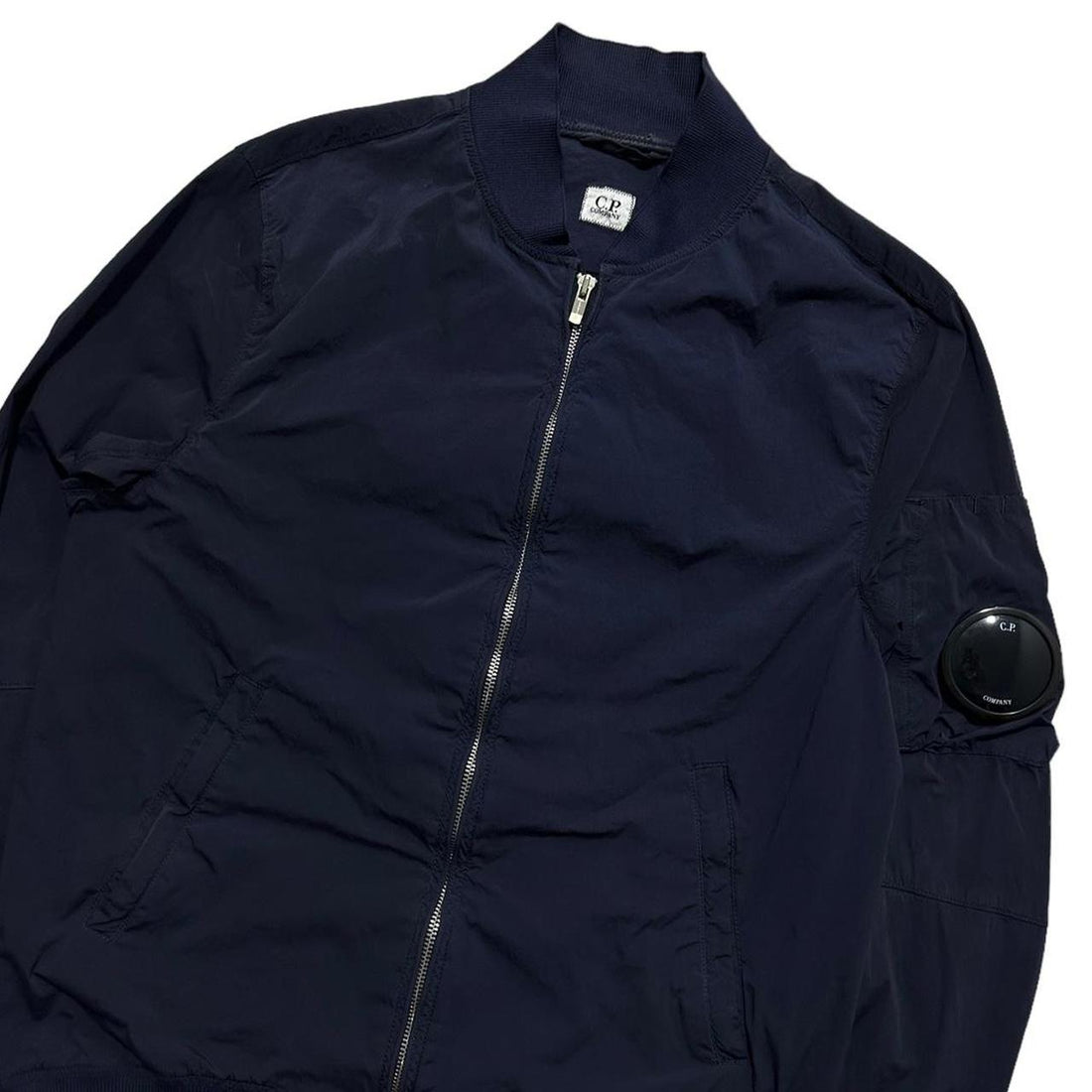CP Company Dark Blue Nycra Nylon Big Lens Bomber Jacket