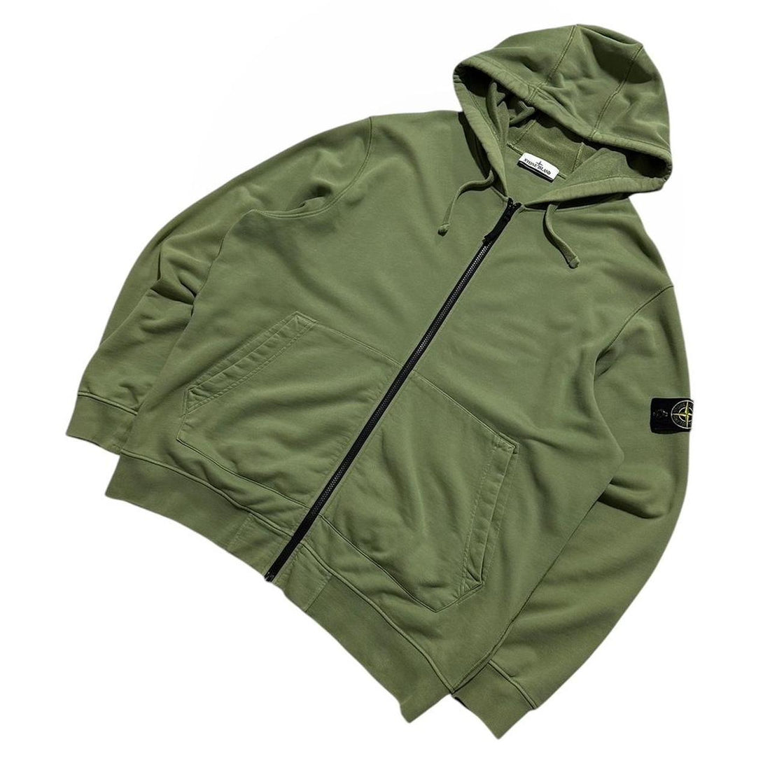 Stone Island Green Zip Up Hoodie