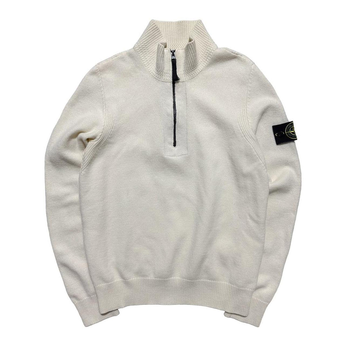 Stone Island Cream Wool Quarter Zip Pullover