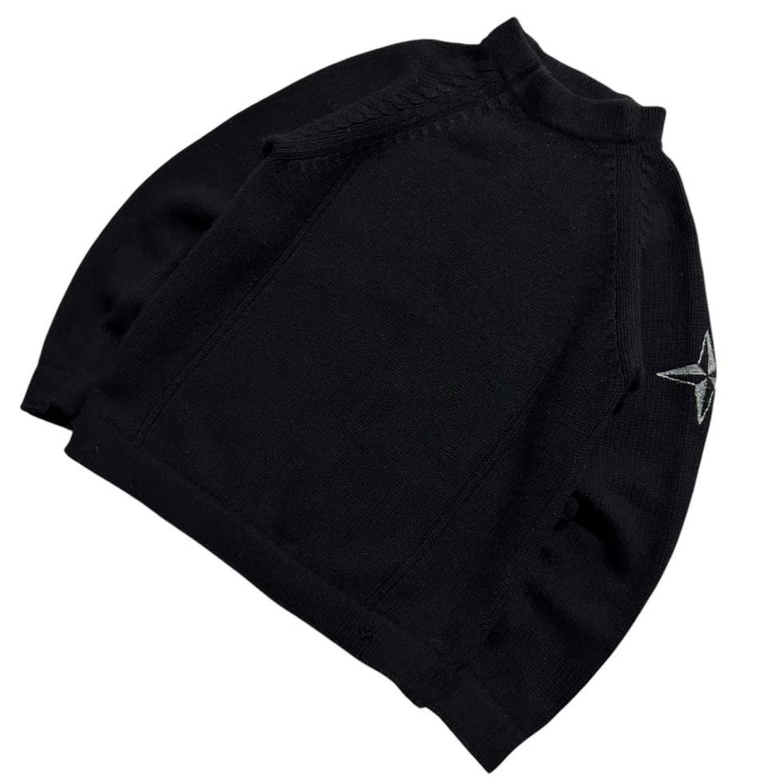 Stone Island Black Wool Arm Compass Sweater