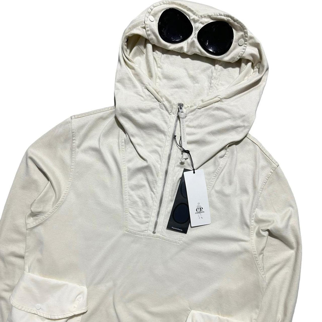 CP Company Cream Quarter Zip Goggle Hoodie