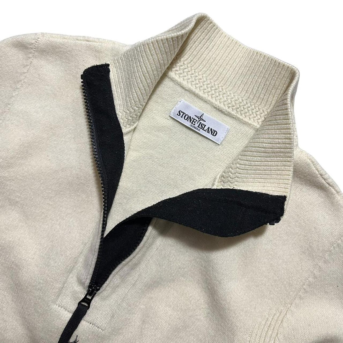 Stone Island Cream Wool Quarter Zip Pullover