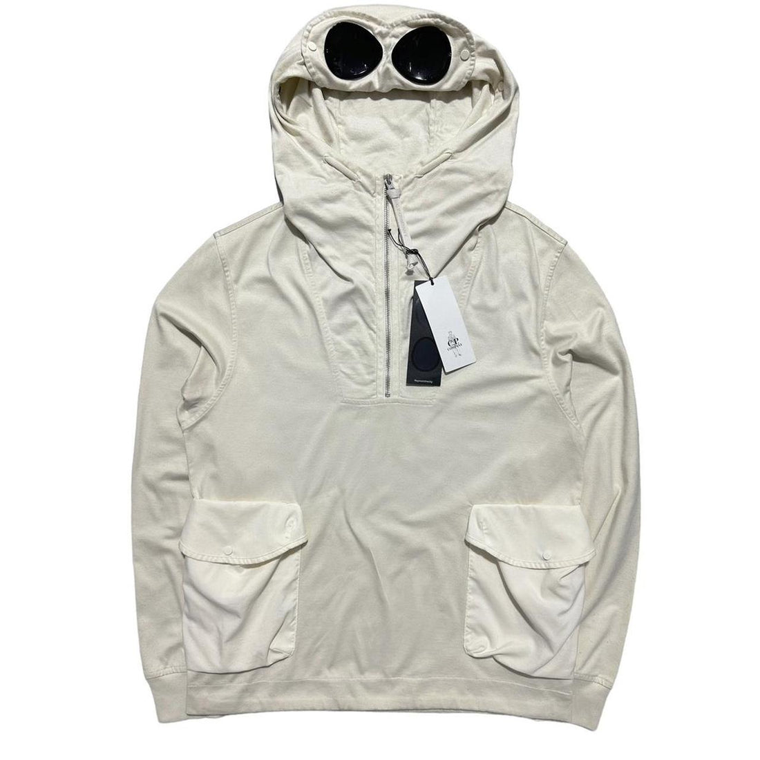 CP Company Cream Quarter Zip Goggle Hoodie