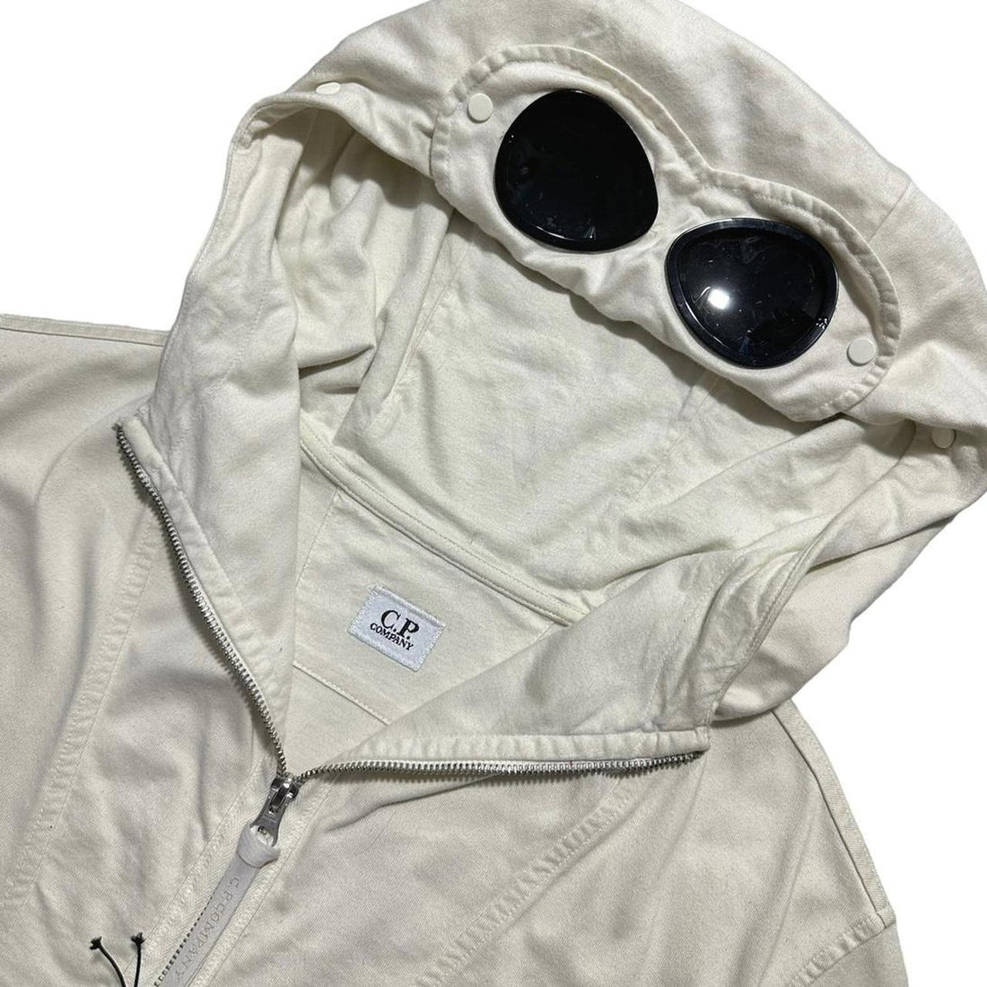 CP Company Cream Quarter Zip Goggle Hoodie