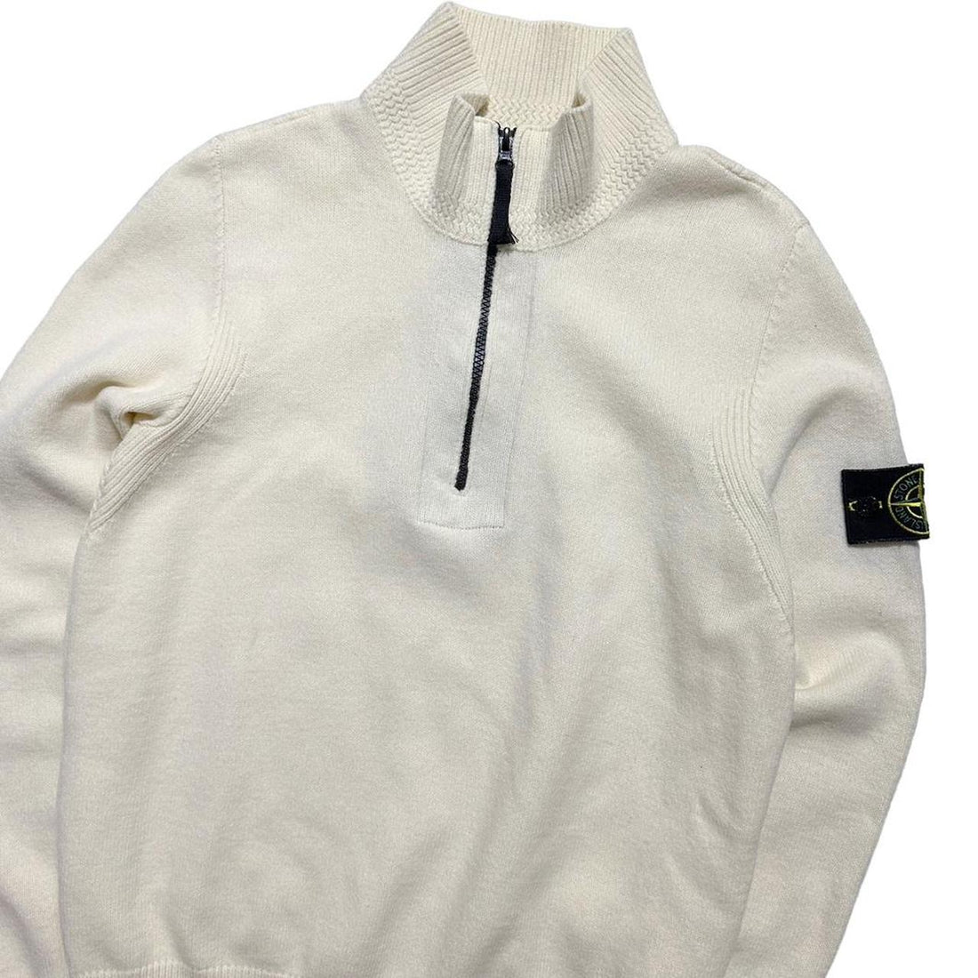 Stone Island Cream Wool Quarter Zip Pullover
