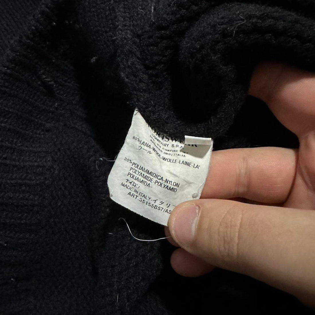 Stone Island Black Wool Arm Compass Sweater